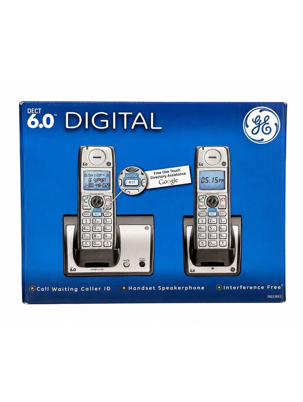 GE DECT 6.0 Digital 2 Handset Cordless Phone System 28213EE2 Used Box Damaged